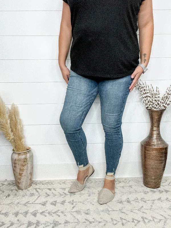 Black faded straight jeans for sleek style -Judy Blue "Get It Right" Tummy Control Jeans