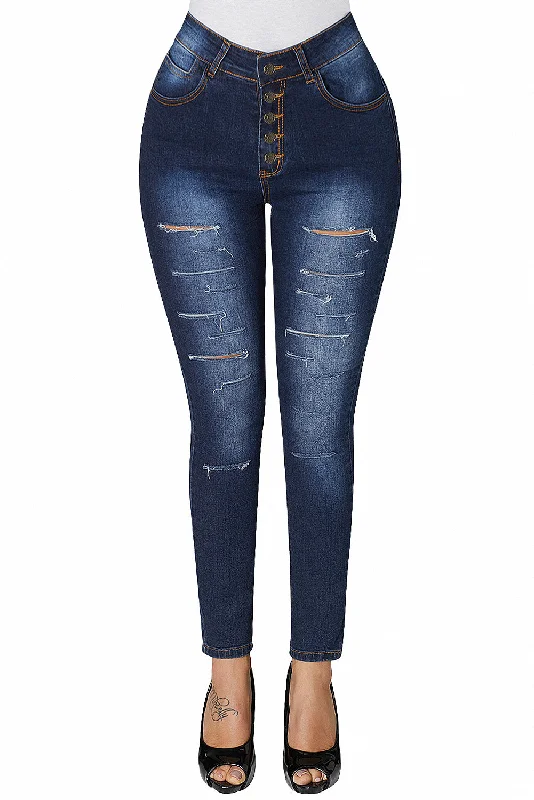 Raw Hem Jeans for Trendy -High Rise Buttons Belt Skinny Jeans