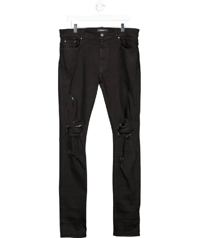 Soft cotton straight jeans for sensitive skin -Amiri Black Ripped-detailing Skinny Jeans W36