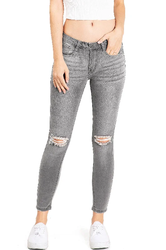 Decorated Back Pocket Jeans for Style -Haze Ankle Skinny Jeans