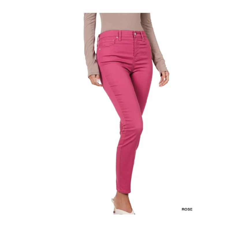 Mid-rise faded straight jeans for easy styling -High Rise Skinny Denim (Rose)