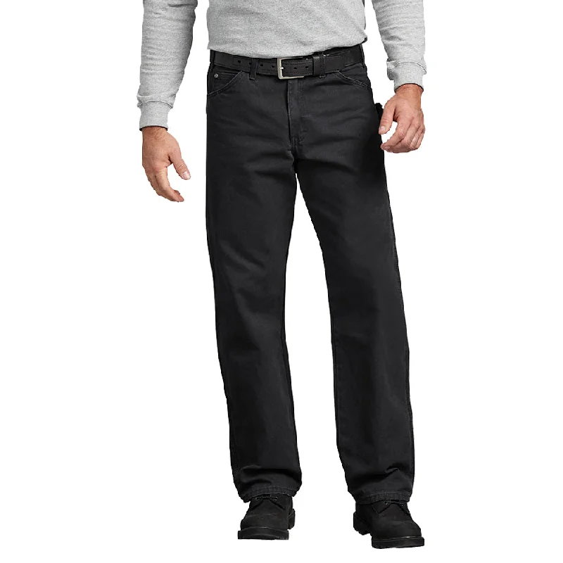 Cozy fleece pants for cold winter nights -Dickies Men's Relaxed Fit Straight Leg Carpenter Duck Jean_Rinsed Black