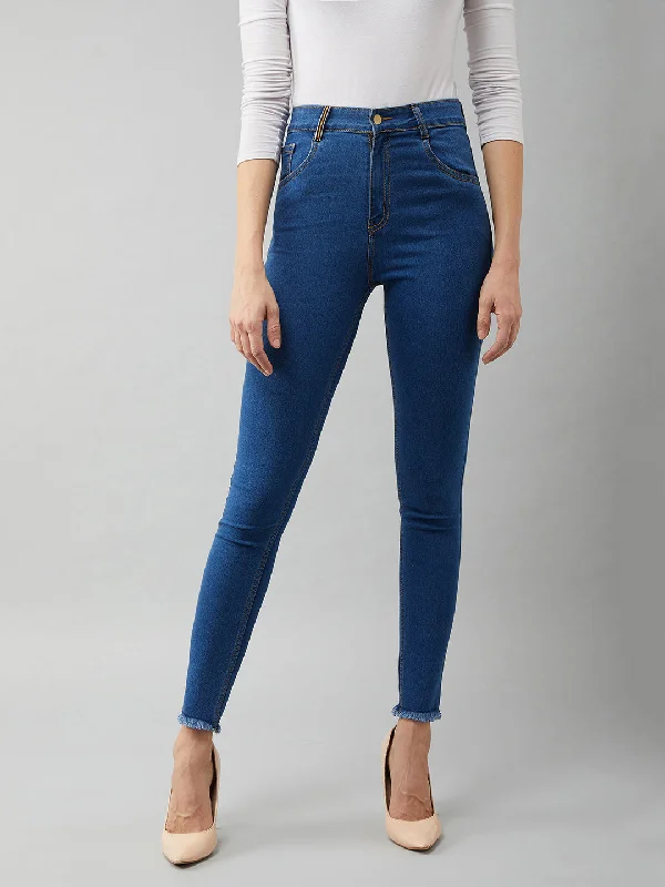 Christmas Jeans for Seasonal -Women's Blue Skinny Fit High Rise Cropped Denim Stretchable Jeans