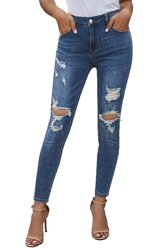 Valentine's Day Jeans for Romantic -Mid Rise Ripped Stretch Skinny Jeans