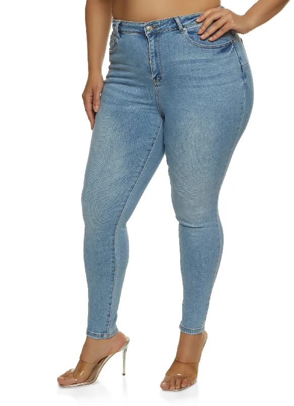 Leather Trim Jeans for Luxury -Plus Size WAX Whiskered High Waisted Jeans