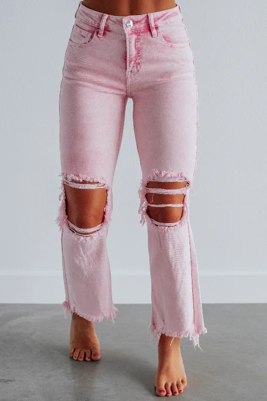 Designer leather pants for high-fashion nightwear -Willow Risen Jeans - Acid Pink