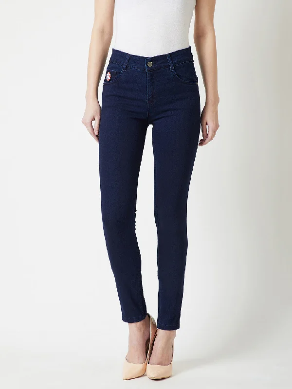 Black Jeans for Formal Look -Women's Navy Blue Skinny Fit Mid Rise Clean Look Regular Length Stretchable Denim Jeans