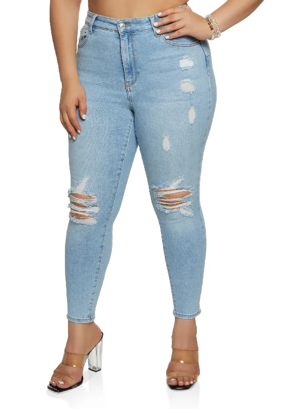 Recycled Jeans for Green -Plus Size WAX Distressed High Waisted Skinny Jeans