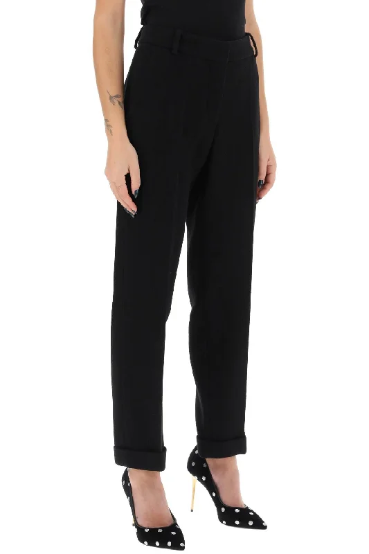 Flowy wide pants for artistic bohemian vibes -cuffed wool crepe trousers