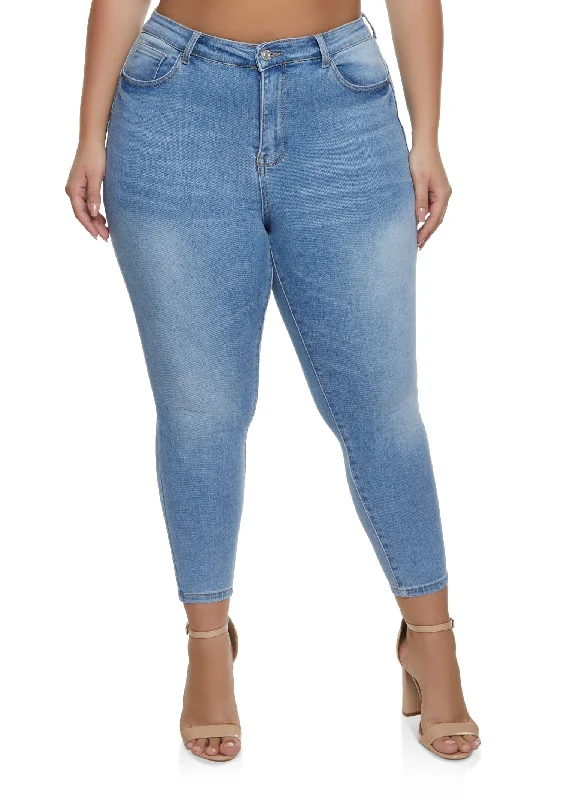 Gray Jeans for Neutral Tone -Plus Size WAX Whiskered High Waist Skinny Jeans