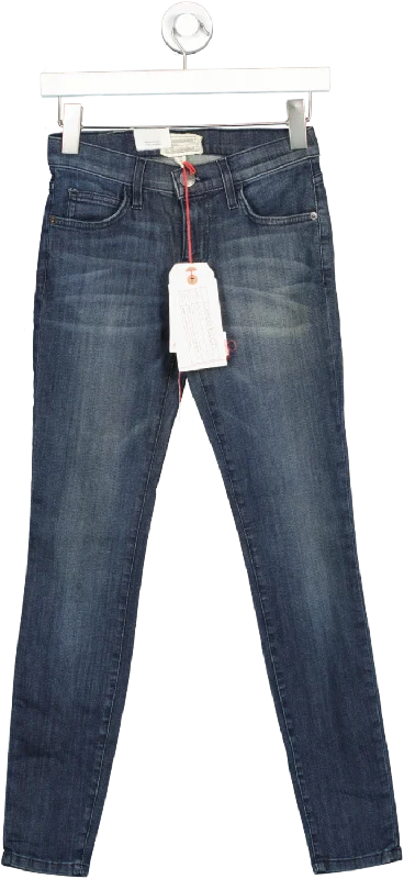 Distressed straight jeans for edgy street fashion -Current/Elliott Blue The Stiletto Jeans BNWT W24