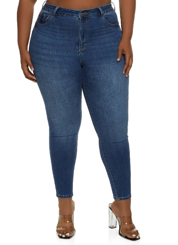 Distressed Jeans for Edgy Style -Plus Size WAX Push Up High Rise Skinny Jeans