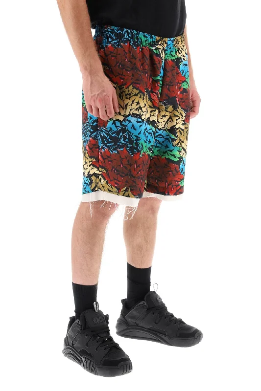 Classic khaki shorts for men with a versatile design for casual or semi-formal wear-all-over graffiti print shorts