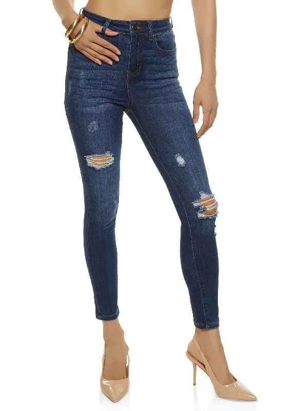 Straight Jeans for Classic Style -WAX Stretch Distressed High Rise Jeans