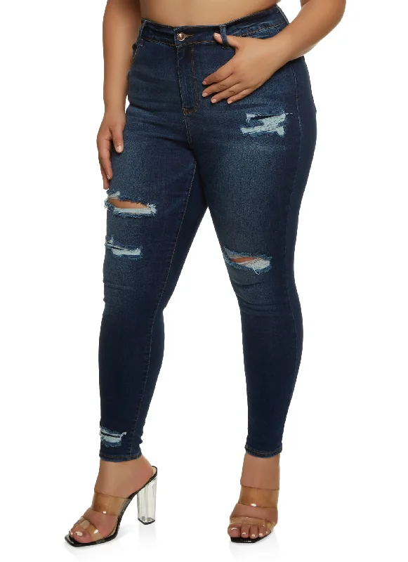 Holiday Jeans for Festive -Plus Size WAX Distressed High Waist Skinny Jeans