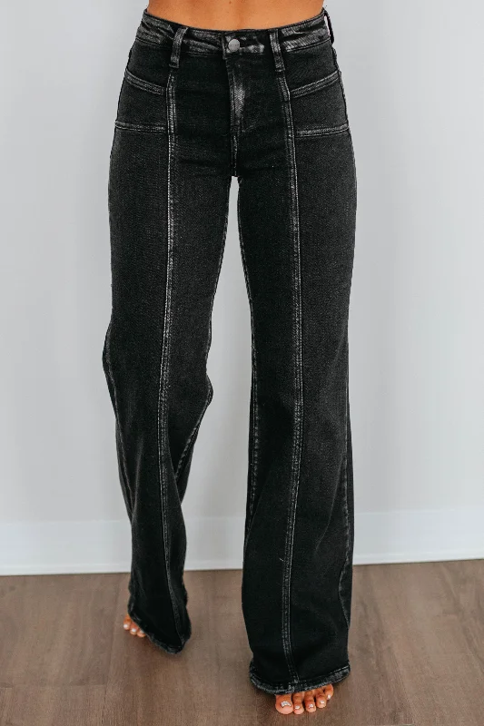 Vintage high-waisted pants for nostalgic wardrobe charm -Rozlyn Risen Jeans - Vintage Black