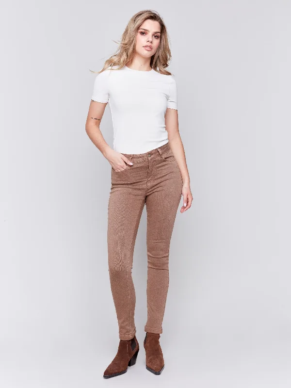 Classic straight-leg pants for versatile daily wear -Cuffed Hem Twill Jeans - Truffle