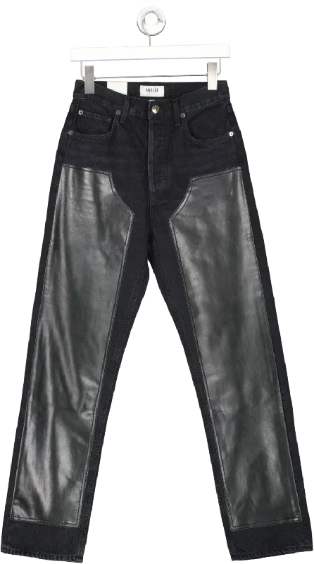 High-waisted straight jeans for flattering women’s style -AGOLDE Black Ryder Jeans With Leather Panels W25