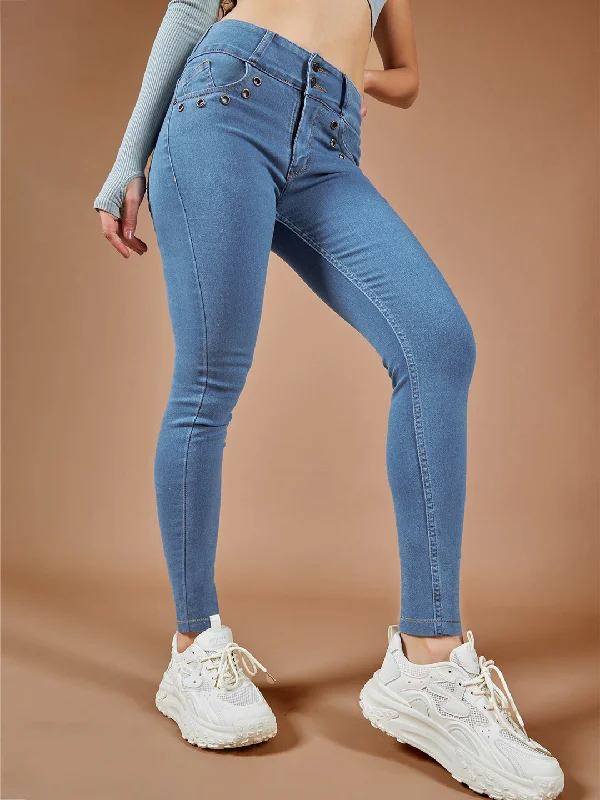 Stretch Jeans for Flexibility -Women's Blue Skinny Fit High Rise Regular Length Stretchable Denim Pants