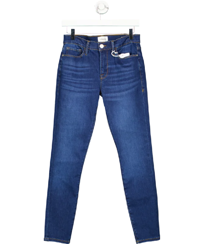 Affordable stretch straight jeans for daily essentials -FRAME Blue Super Stretch Denim | High Rise Skinny | Ankle Inseam W28