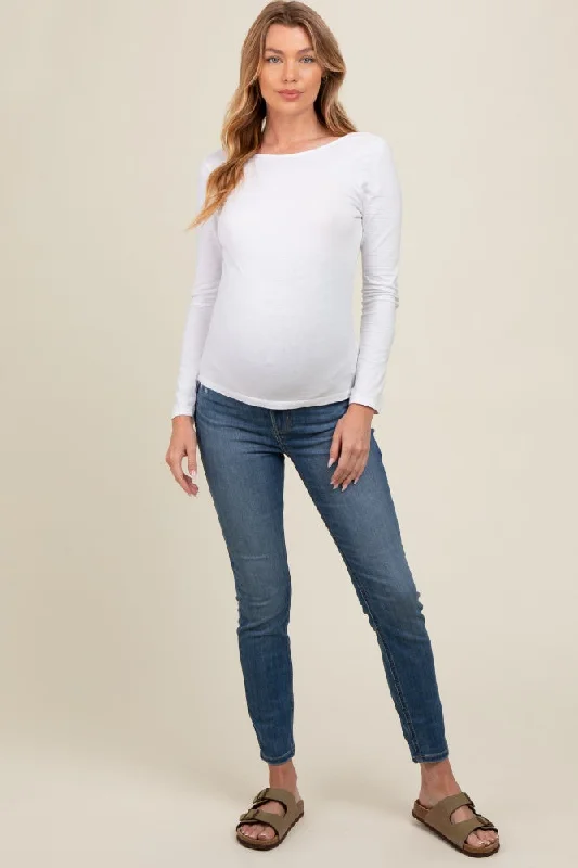 Metal Button Jeans for Classic -Blue Basic Maternity Skinny Jeans