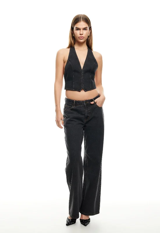 Flowy linen pants for relaxed tropical vacations -LIONESS Top Model Jean Charcoal