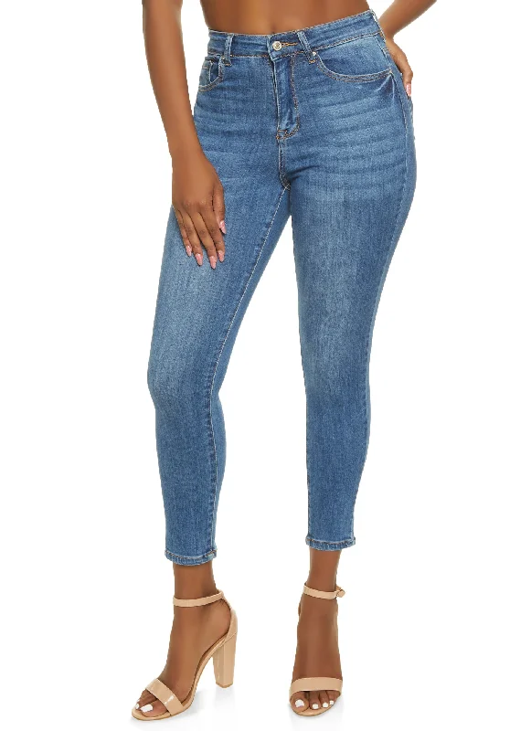 Ripped Jeans for Trendy Look -WAX High Rise Solid Cropped Skinny Jeans