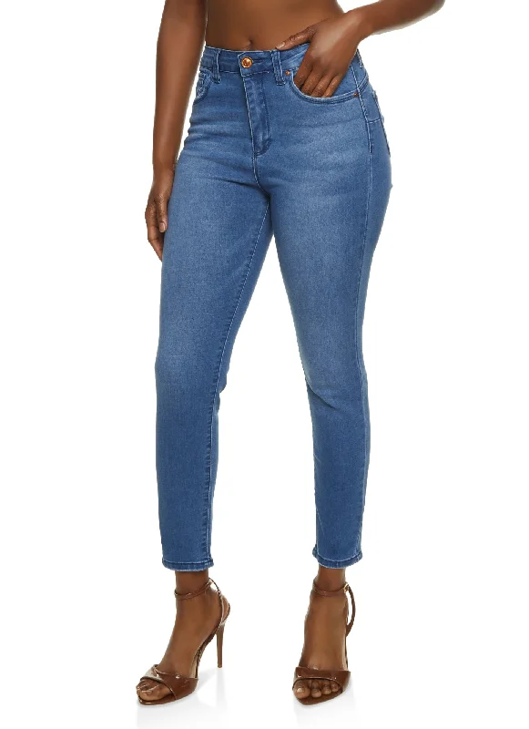 Shopping Jeans for Convenient -WAX Solid High Waisted Skinny Jeans