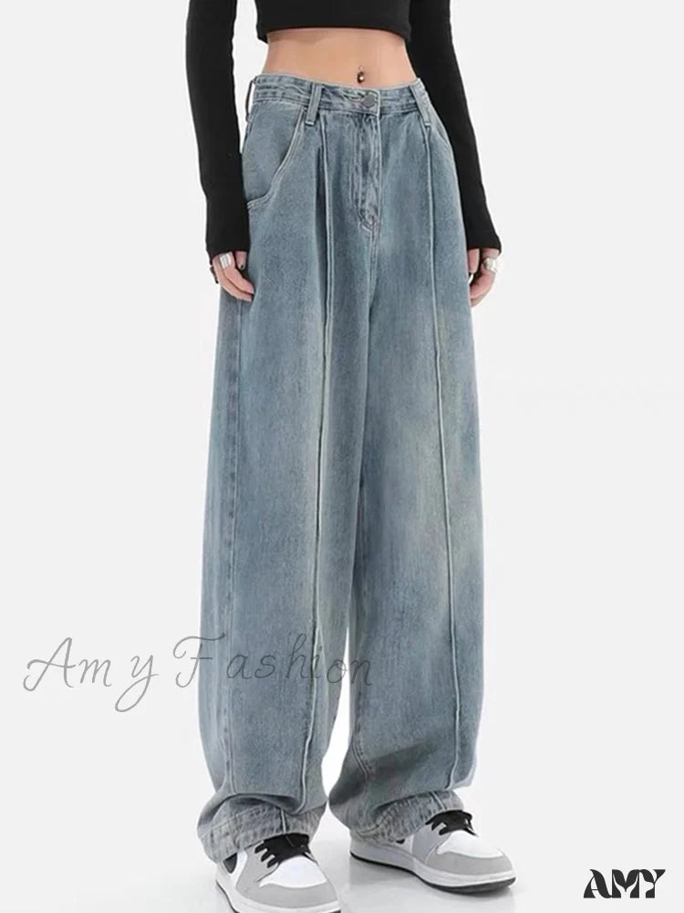 Lightweight linen pants for beach vacation style -Amy Fashion - Fashion Loose All-match Wide Jeans