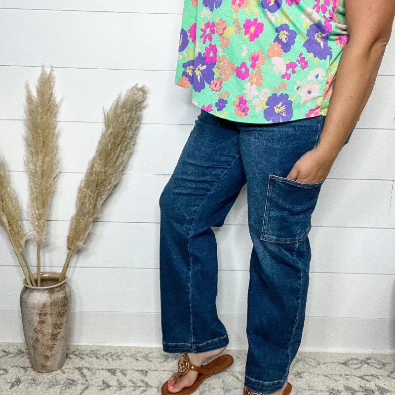 Faded straight jeans for laid-back weekend style -Judy Blue "Precious Cargo" Cargo Pocket Straight Leg Jeans