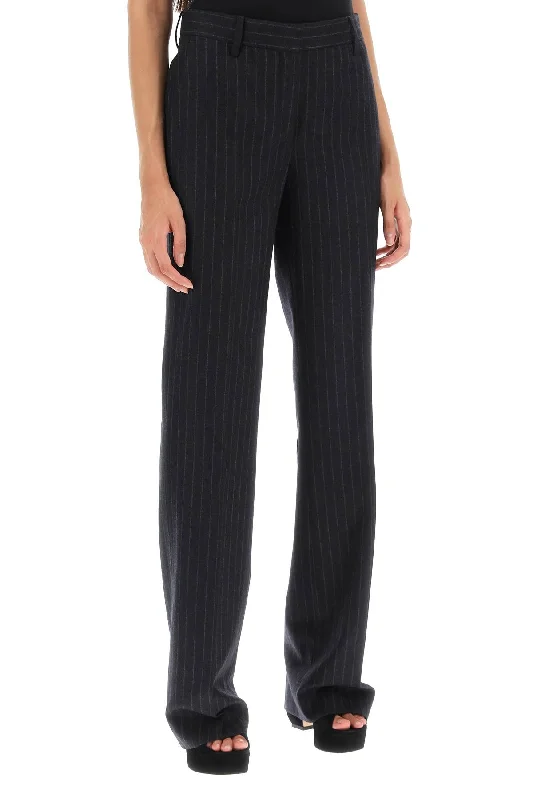 Flowy linen pants for relaxed tropical vacations -Dries van noten pinstripe flannel parchia trousers