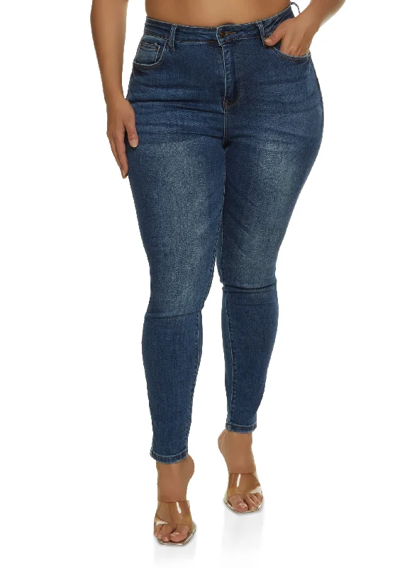 Fringed Jeans for Western -Plus Size WAX Whiskered High Waisted Jeans