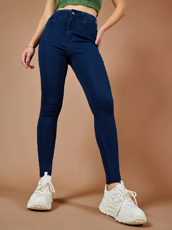 Dance Jeans for Movement -Women's Navy Blue Skinny High Rise Stretchable Denim Jeans