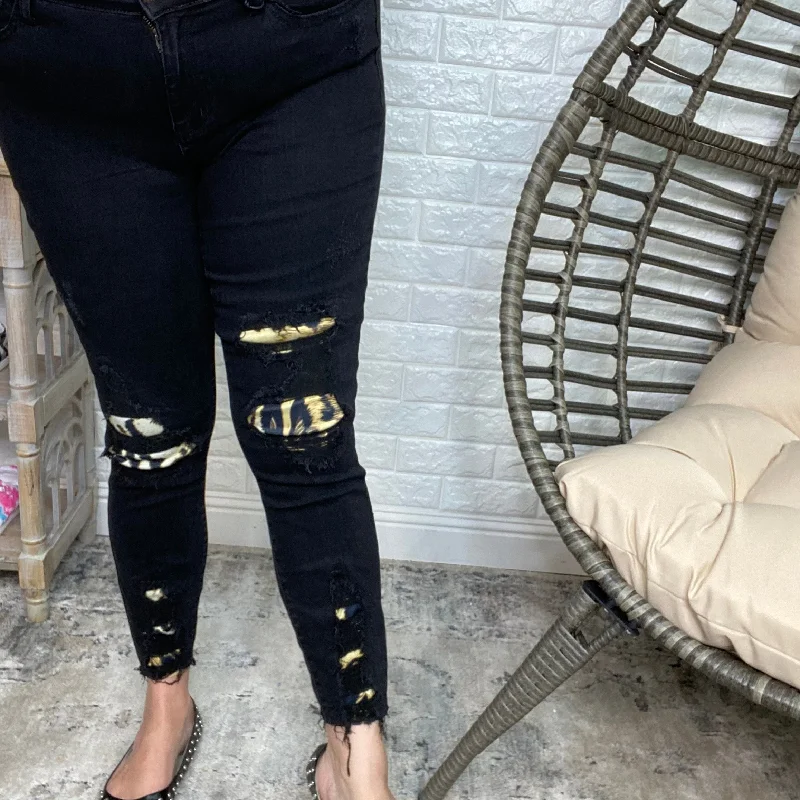 High-rise straight jeans for retro silhouette charm -Judy Blue "Black Magic Leopard" Mid Rise Skinny Jeans