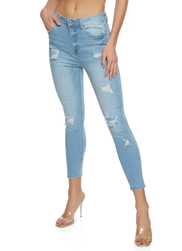 Printed Jeans for Pattern -WAX Distressed High Waisted Jeans