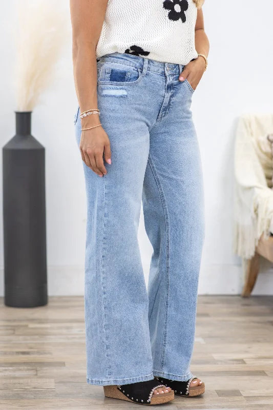 Affordable straight jeans with simple clean lines -Lovervet Falling In Love Wide Leg Jeans