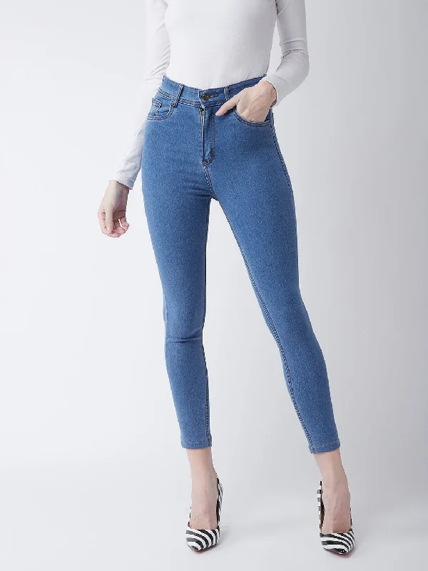 Cycling Jeans for Biking -Women's Blue Skinny High-Rise Cropped Denim Jeans