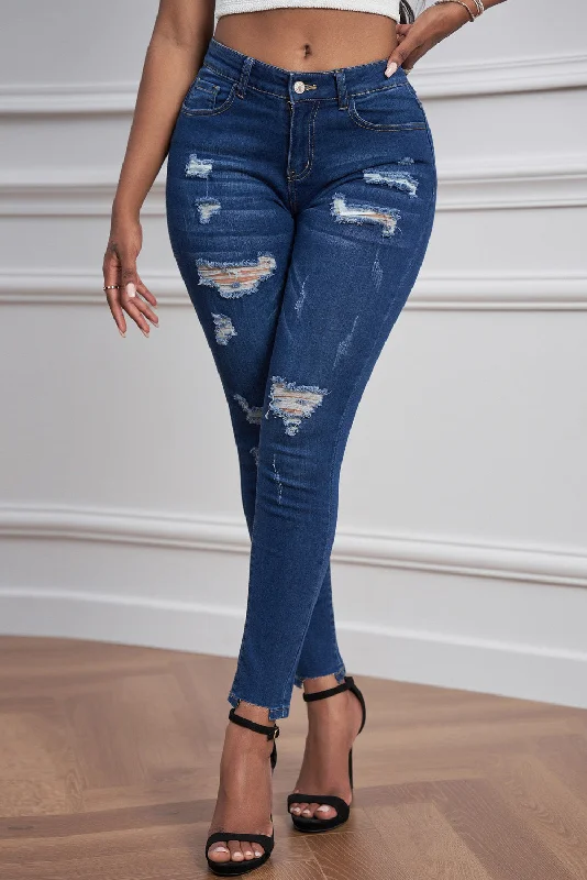 Anniversary Jeans for Special -Mid Rise Ripped Stretchy Ankle Skinny Jeans