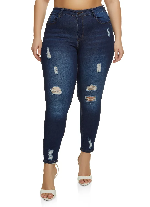 Mom Jeans for Vintage Appeal -Plus Size WAX Distressed Push Up Skinny Jeans