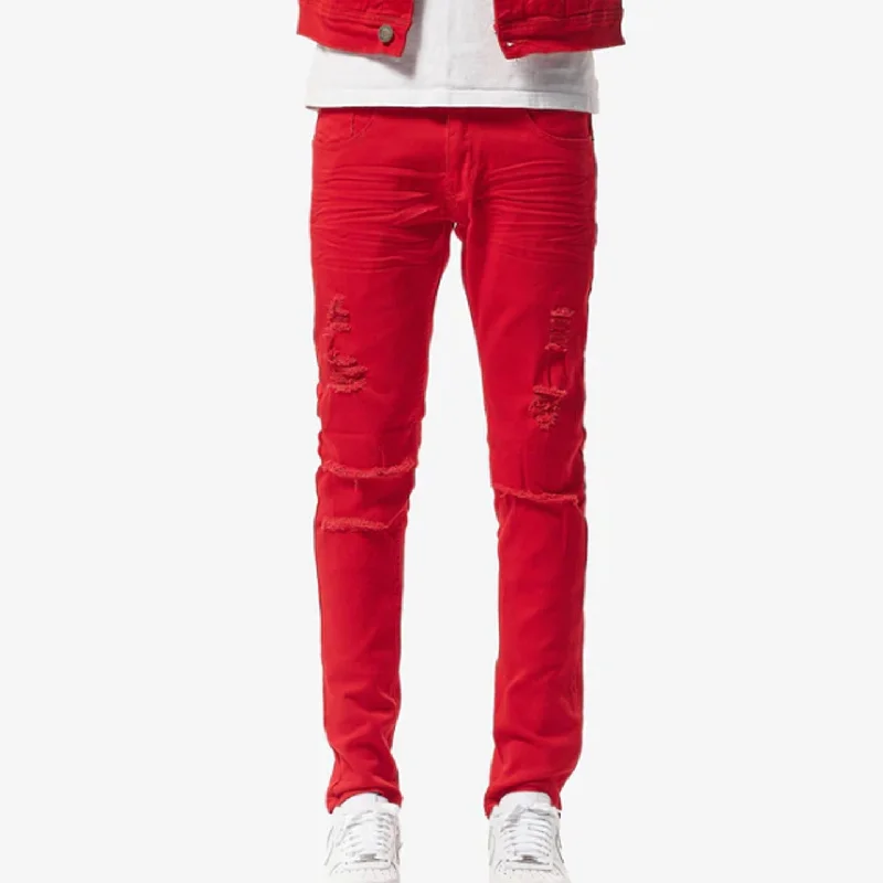 Straight Jeans for Classic Style -Copper Rivet Ripped Slim Jean (Red)