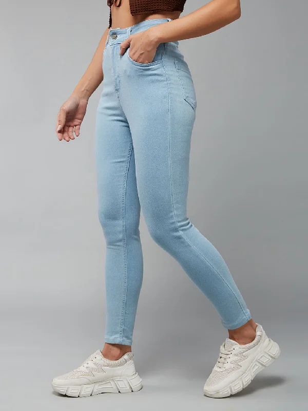 Work Jeans for Tough Jobs -Women's Light Blue Skinny High-Rise Distressed Cropped Denim Jeans