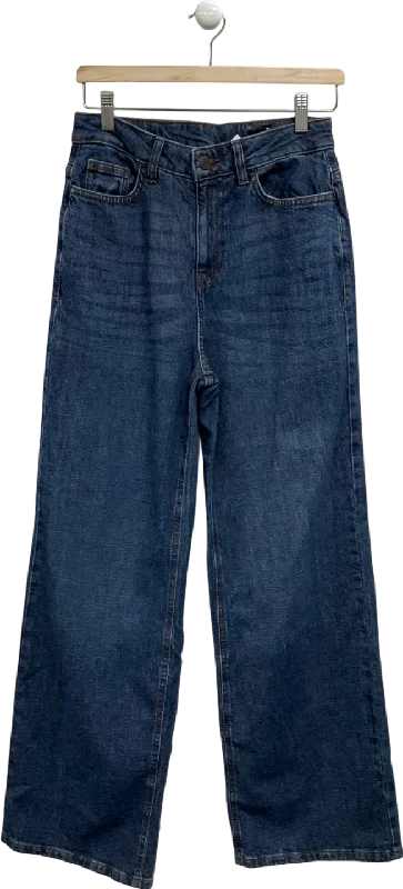 Stonewashed straight jeans for vintage cool appeal -TU Blue Dark Wash Wide Leg Jeans - Long Length UK 8