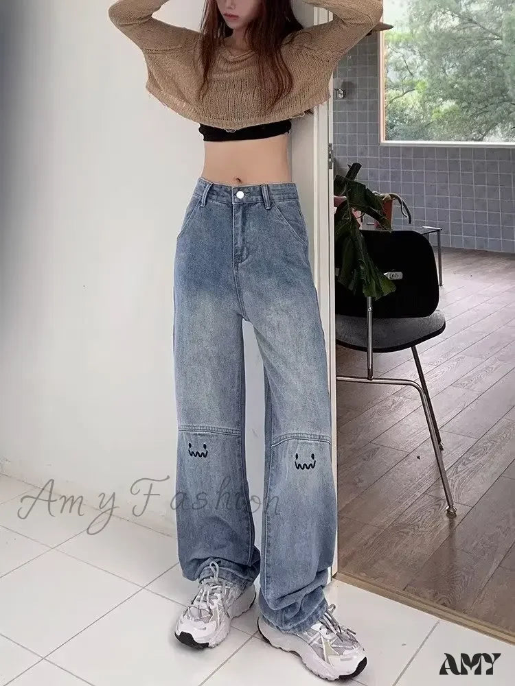 Flowy wide pants for artistic bohemian vibes -Amy Fashion - Street Trend Ruffian Handsome Letter Hip Hop Personality Fashion Ladies Trousers Jean