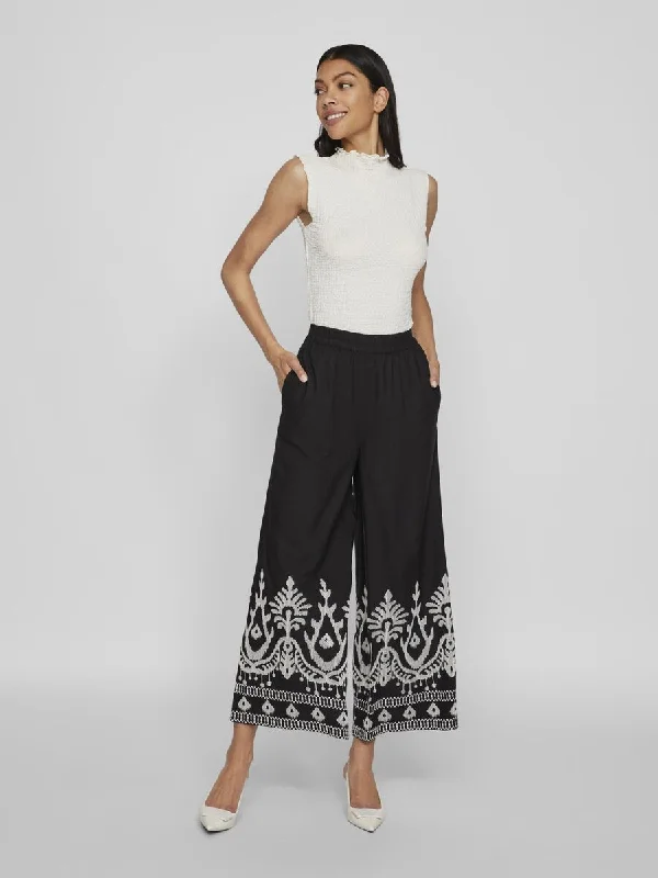 Luxury silk pants for glamorous evening wear -Winnie Embroidered Cropped Trousers (Black)