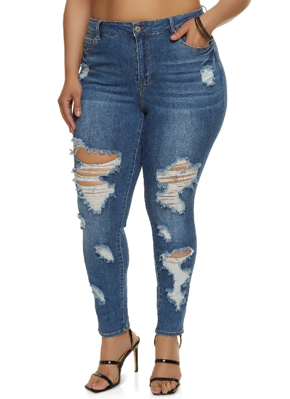 Boyfriend Jeans for Relaxed -Plus Size WAX Distressed High Waisted Jeans