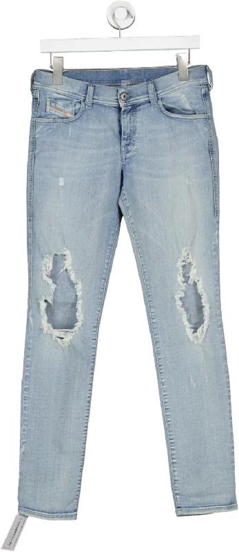 Black stretch straight jeans for sleek comfort -Diesel Blue Ripped Skinny Jeans W30