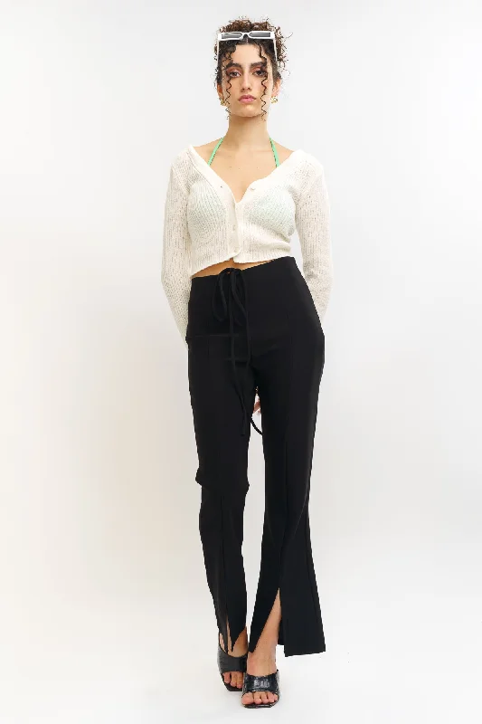 High-rise flare pants for vintage chic appeal -Front Slit Black Pants