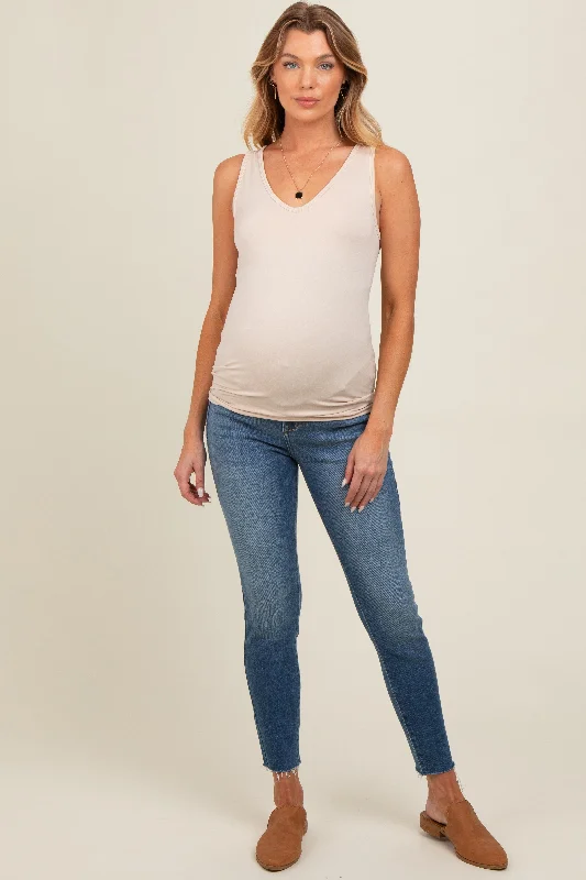 Five Pocket Jeans for Storage -Blue Cut Hem Skinny Maternity Jeans