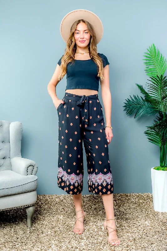 Durable straight jeans with reinforced pocket design -Palazzo Capri Pants Bottom Leg Printed (YD8CLT01-09)