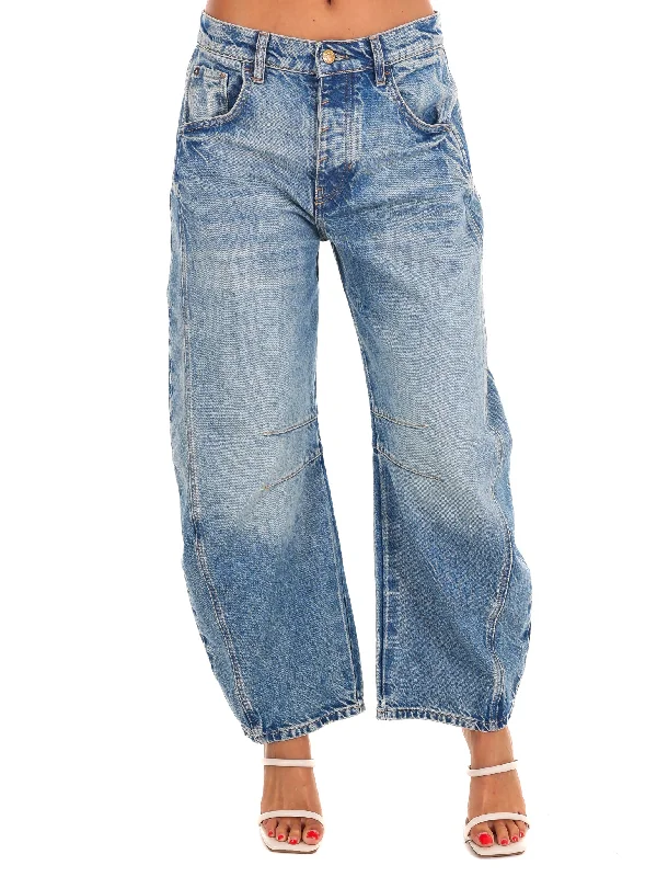 Soft faded straight jeans for broken-in feel -Free People Good Luck Mid Rise Barrel Jeans